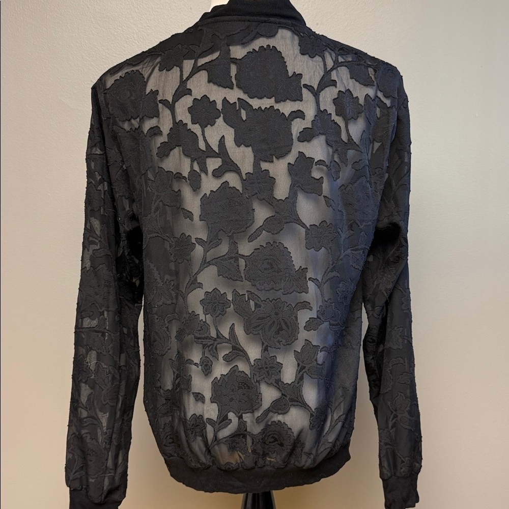 Kori America Sheer Floral Lace Bomber Jacket Black Size S - Picture 4 of 7